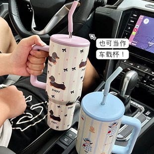 水杯女生便携咖啡带吸管可爱杯子大容量不锈钢保温杯高颜值冷水杯