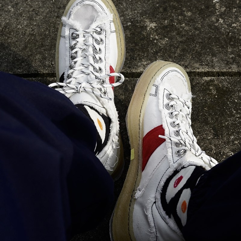 枯骨烟胶底复古拼色厚底男女鞋不规则须边解构小白鞋情侣帆布鞋