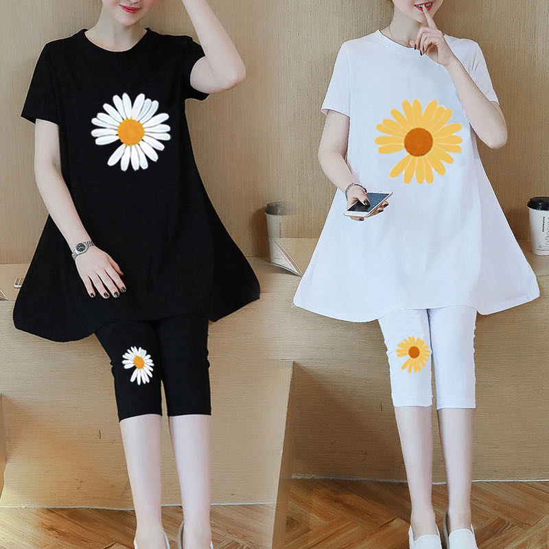 孕妇装夏套装怀孕外出两件套夏天短袖遮肚显瘦洋气网红孕妇套装