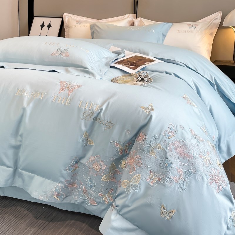 轻奢180支纯棉结婚四件套全棉床单粉色高档刺绣被套婚庆床上用品4