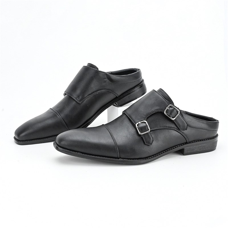 2025夏季新款男士商务正装方头半拖皮鞋个性设计包头无后跟马丁鞋