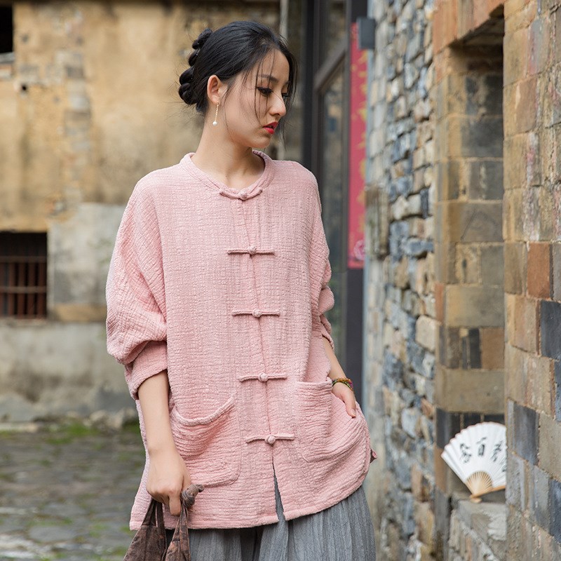 新中式上衣夏季新款竹节棉盘扣外套禅意佛系女装国风文艺茶服开衫