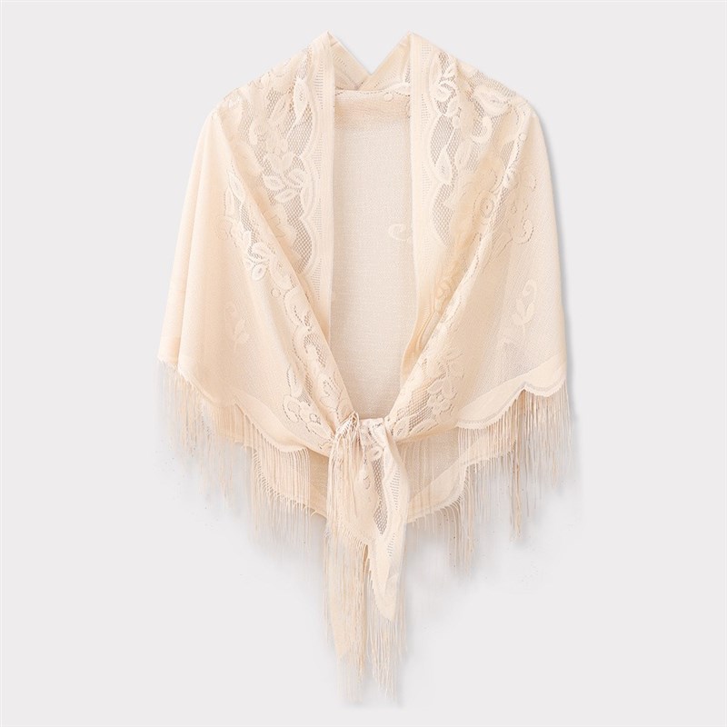 蕾丝三角巾空调房斗篷夏季防晒时尚百搭贵妇旗袍披肩流苏搭配裙子
