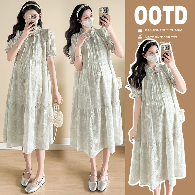 2025孕妇裙子夏装小清新时尚宽松显瘦遮肚大码长裙夏季休闲连衣裙