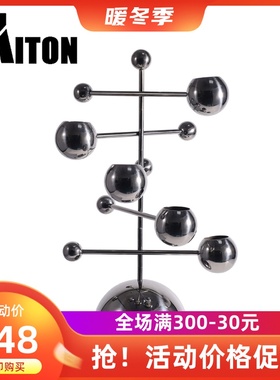 现代简约创意浪漫银色金属烛台摆件餐桌样板间桌面旋转几何装饰品