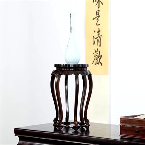 大红酸枝葵面莲花底座花架红木中式香几托架花瓶盆景架桌面置物架