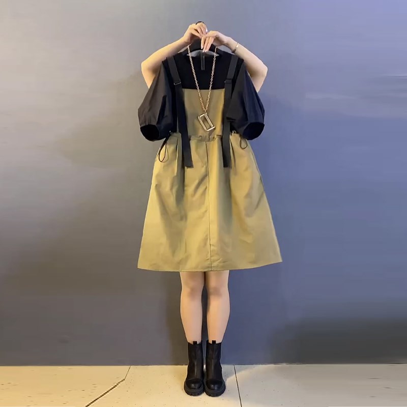 加肥大尺码女装短j袖打底衫收腰抱婴袋裙胖妹妹韩版减龄显瘦休闲