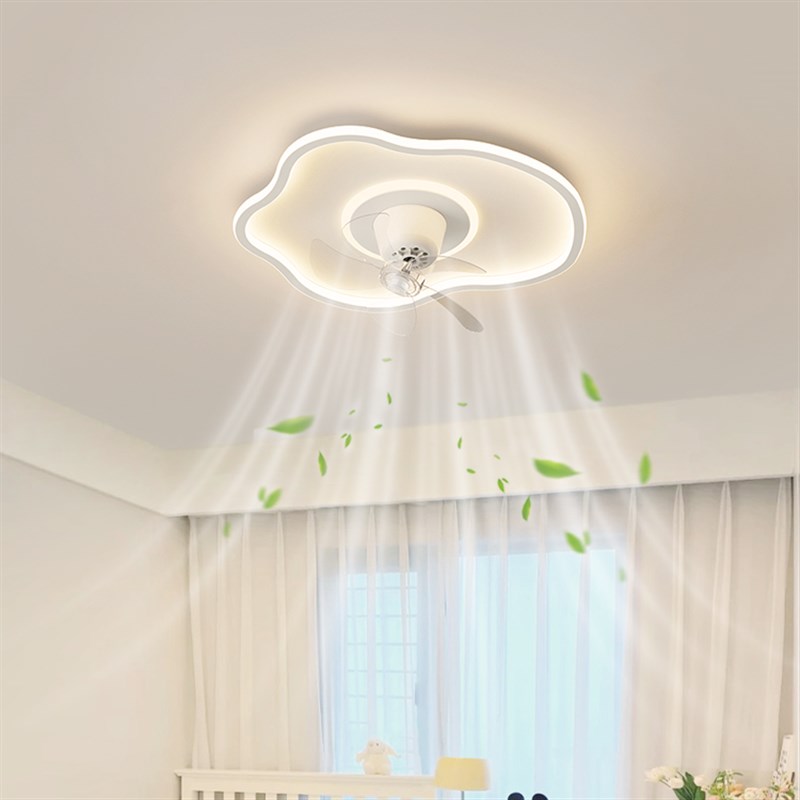 女孩卧室房间风扇灯2025年新款超薄云朵电扇灯儿童房护眼吸顶灯