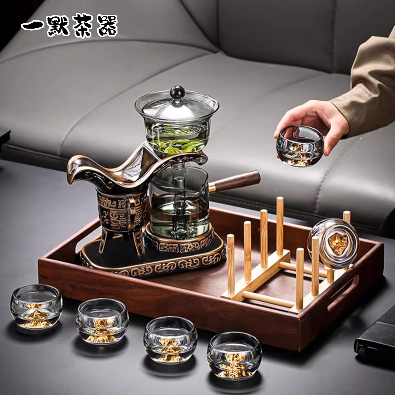 新颖玻璃茶具自动磁吸懒人泡茶神器创意复古高档功夫喝泡茶壶家用