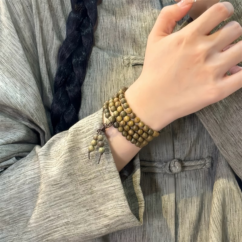 天然阿根廷108颗绿檀木手串檀香木多圈文玩手链男女士情侣款饰品