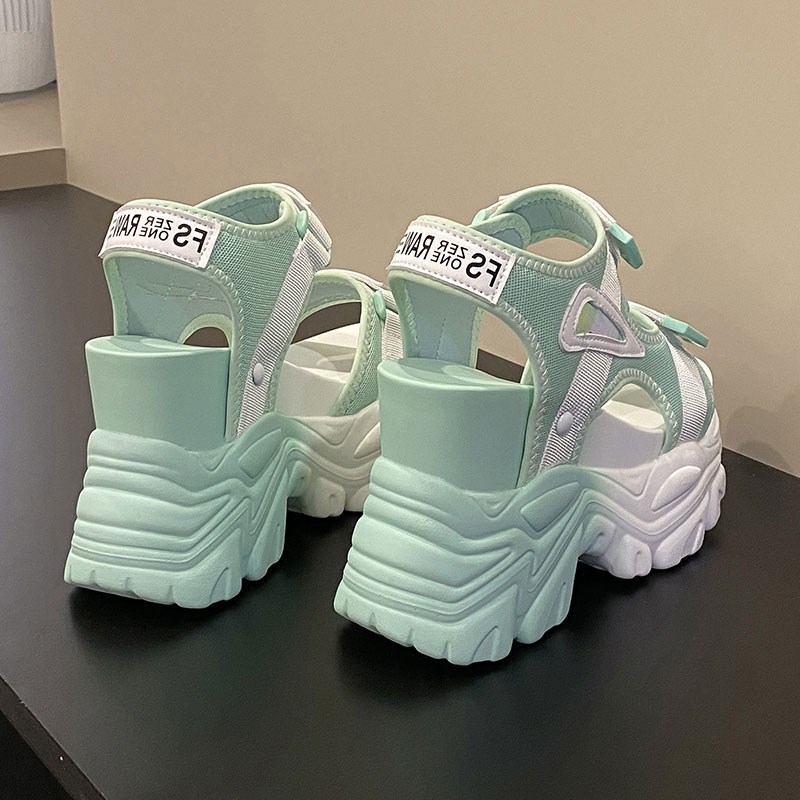 欧货渐变老爹鞋女夏季新款松糕鱼嘴坡跟厚底内增高休闲运动凉鞋潮