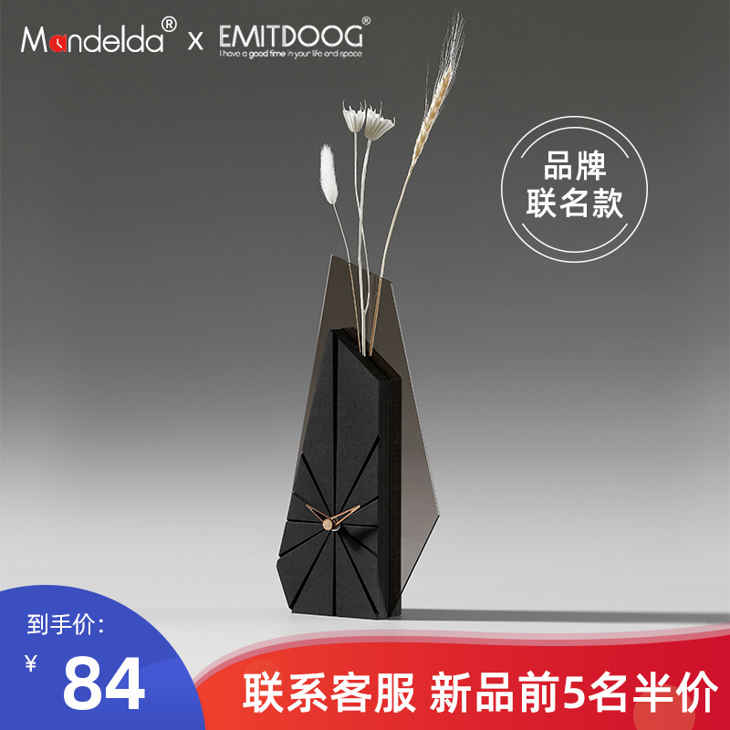 钟表座钟家用台式家用北欧轻奢高端大气电视桌面摆件干花艺术装饰