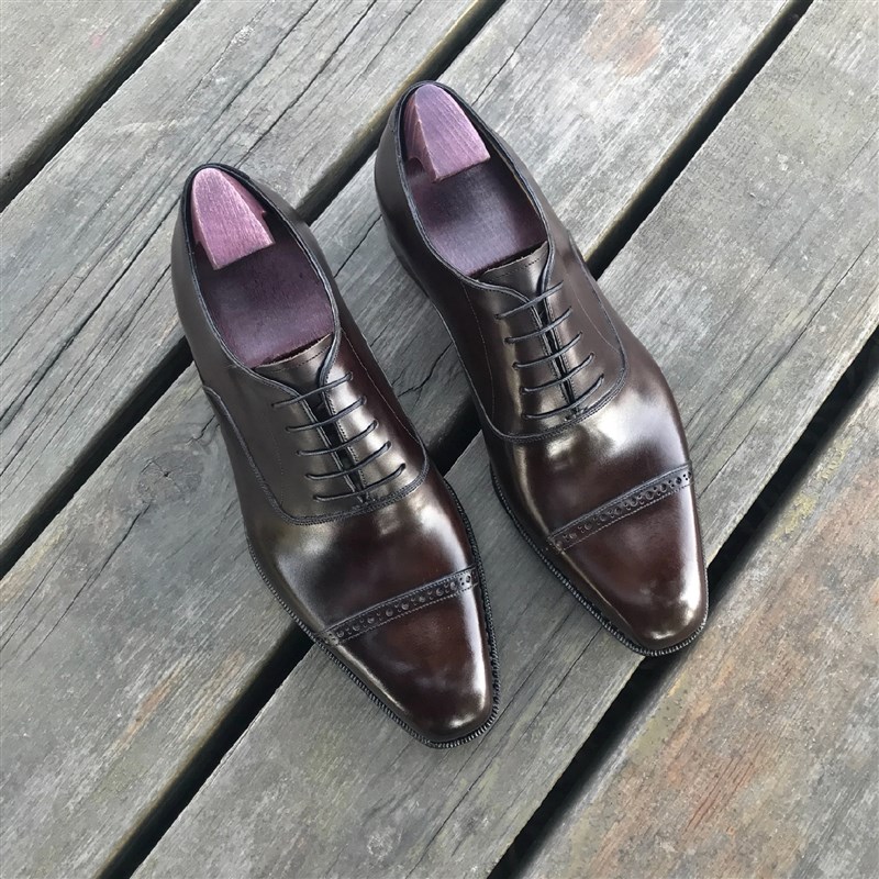 时尚鞋男正装绅士三接头咖啡真皮头层手工制作牛皮底透气婚鞋