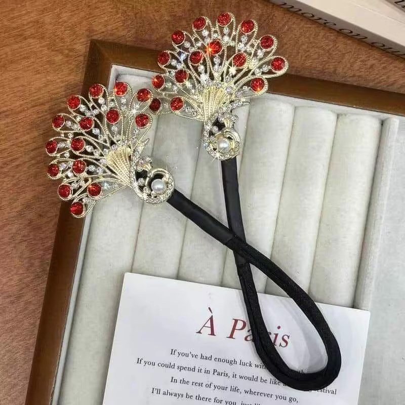 【国潮单品】 发簪中式风双孔雀丸子头盘发器优雅V大方懒人盘发器