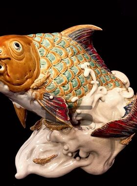 陶瓷石湾公仔创意鲤鱼风生水起商铺家居客厅装饰中式禅意摆件