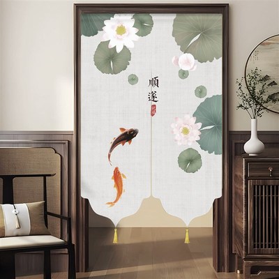 新中式门帘异形隔断帘半截式免A打孔高档复古家用新款挂帘遮挡帘