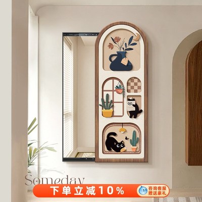 奶油风玄关推拉镜隐藏式全身镜z高级暗藏式全身镜子挂墙卧室全身