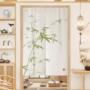 竹报平安中式竹子门帘隔断帘玄关卧室客厅装饰挂T帘中国风布艺短