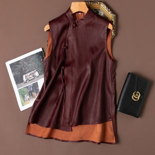 40姆米重磅红云缎!古色古香!挺括有型!真丝香云纱背心国风马甲