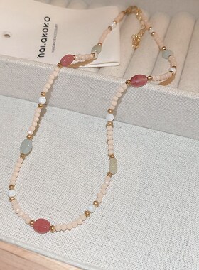 水晶串珠项链女款简约高级感锁骨链2023新款爆款轻奢小众颈链配饰