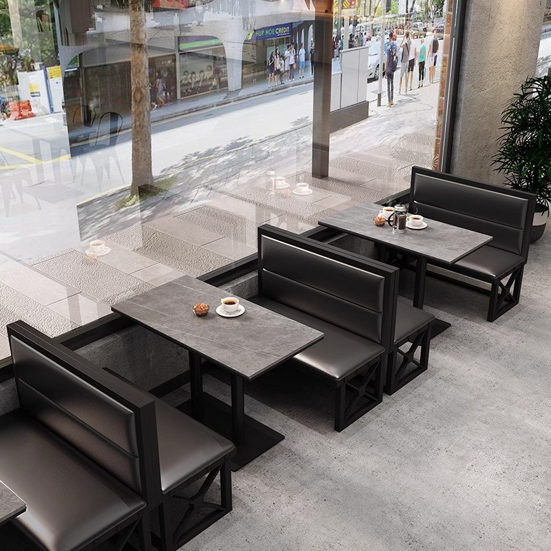 古酒吧沙发卡座工业风餐吧小酒馆烧烤店咖啡厅餐厅桌椅组合