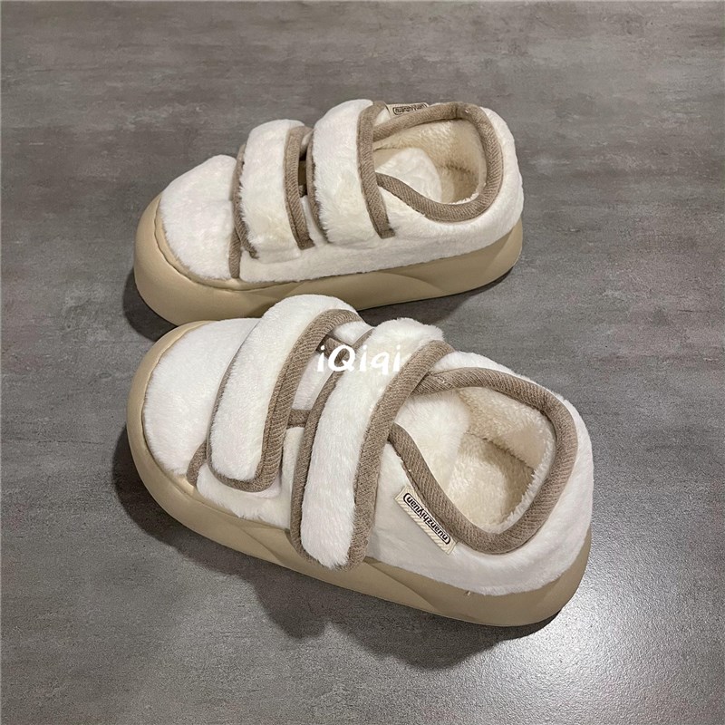 七七主人家 魔术贴包跟月子棉鞋女2024冬季保暖加绒加厚棉拖鞋女