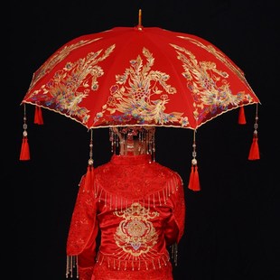 中式流苏古风婚伞新娘红伞国潮婚纱拍摄道具婚礼复古拍照迎亲喜伞