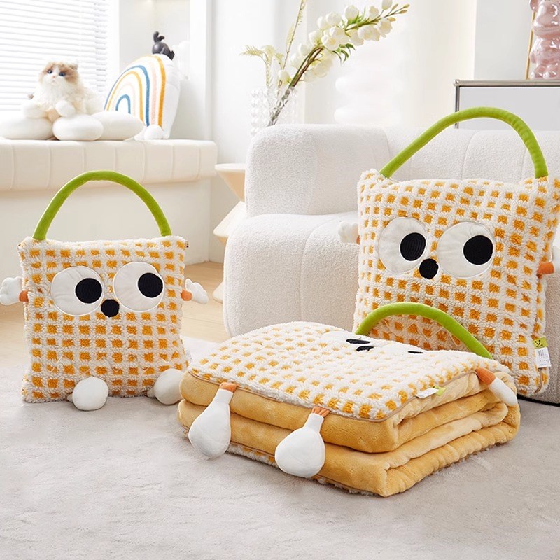 手拎抱枕被子两用汽车载靠垫二合一办公室午睡毯子空调被加厚加绒