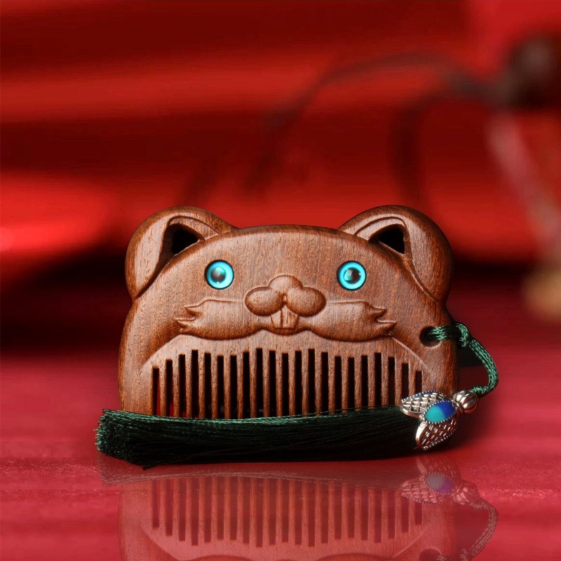檀木小梳子便携按摩经络包包梳可爱十二生肖迷你小号儿童梳子精致