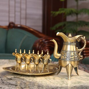 欧式青铜白酒酒具套装家用金属酒壶大容量创意一口杯复古轻奢摆件