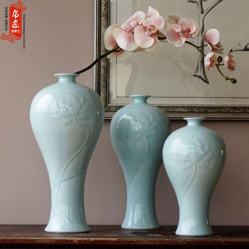 景德镇陶瓷花瓶摆件客厅鲜花干花插花桌面水养手工影青装饰品窄口
