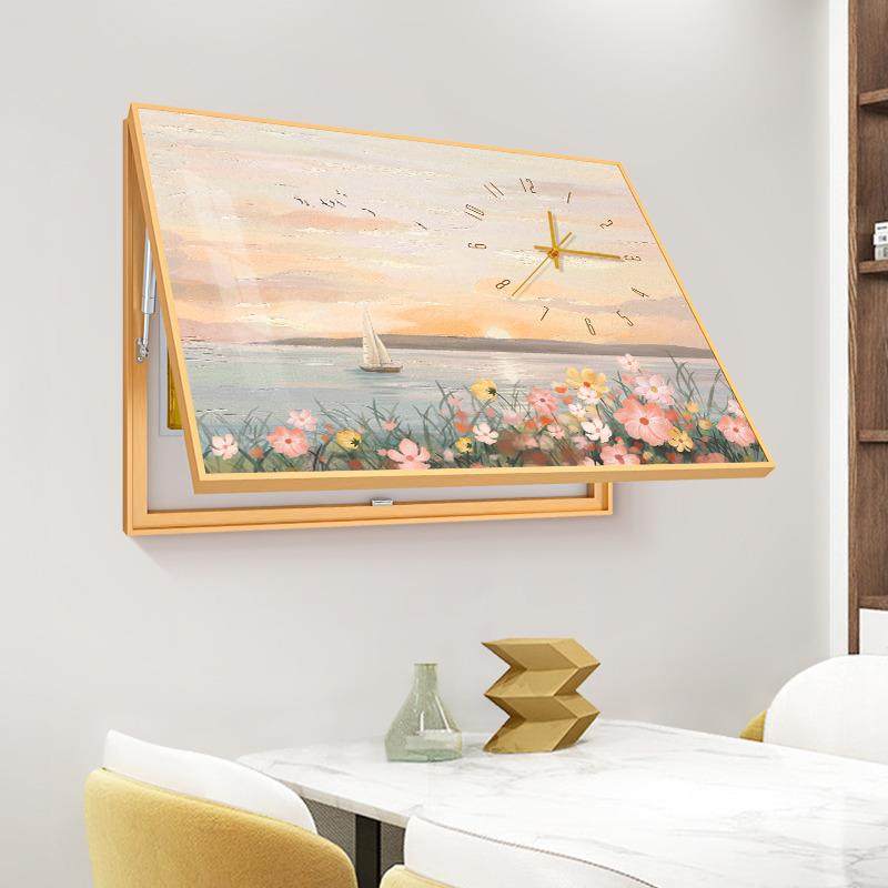 电表箱装饰画带钟表遮挡配电箱挂墙玄关餐厅挂画开关盒电闸时钟画