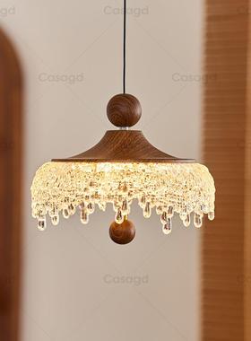 中古升降餐厅吊灯冰山水滴复古胡桃木色过道灯法式触摸小吊灯casa