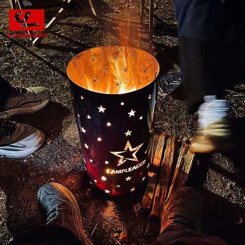 户外不锈钢一体式生火柴火炉野营烧烤架木炭炉取暖炉子繁星桶