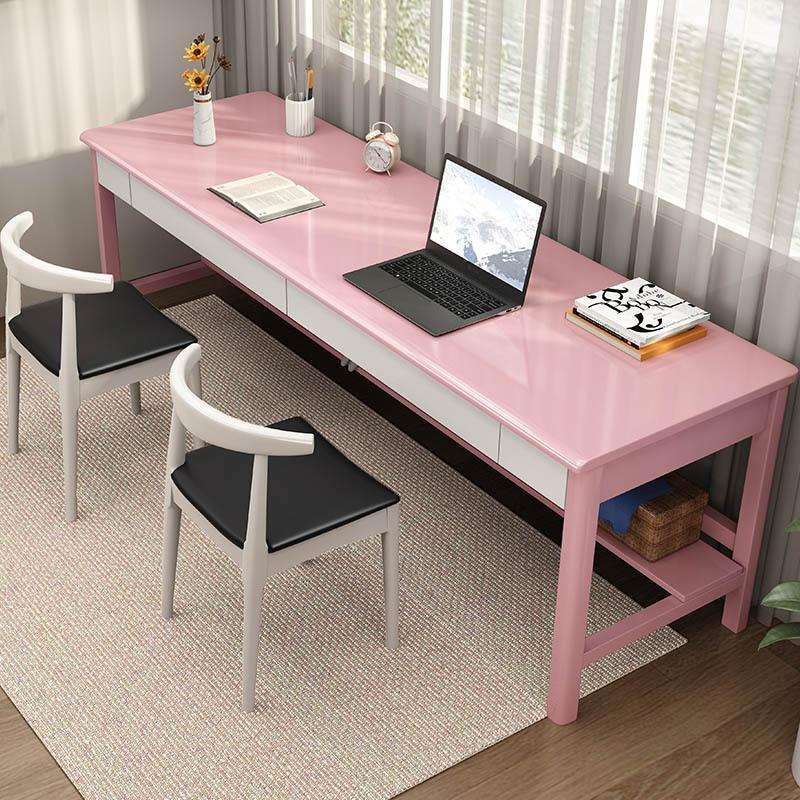 初中生双人实木书桌学生家用写字桌带抽屉现代北欧卧室电脑办公桌