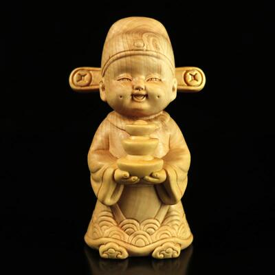 木雕摆件黄杨木雕刻工艺品摆件家居装饰品人物财童子