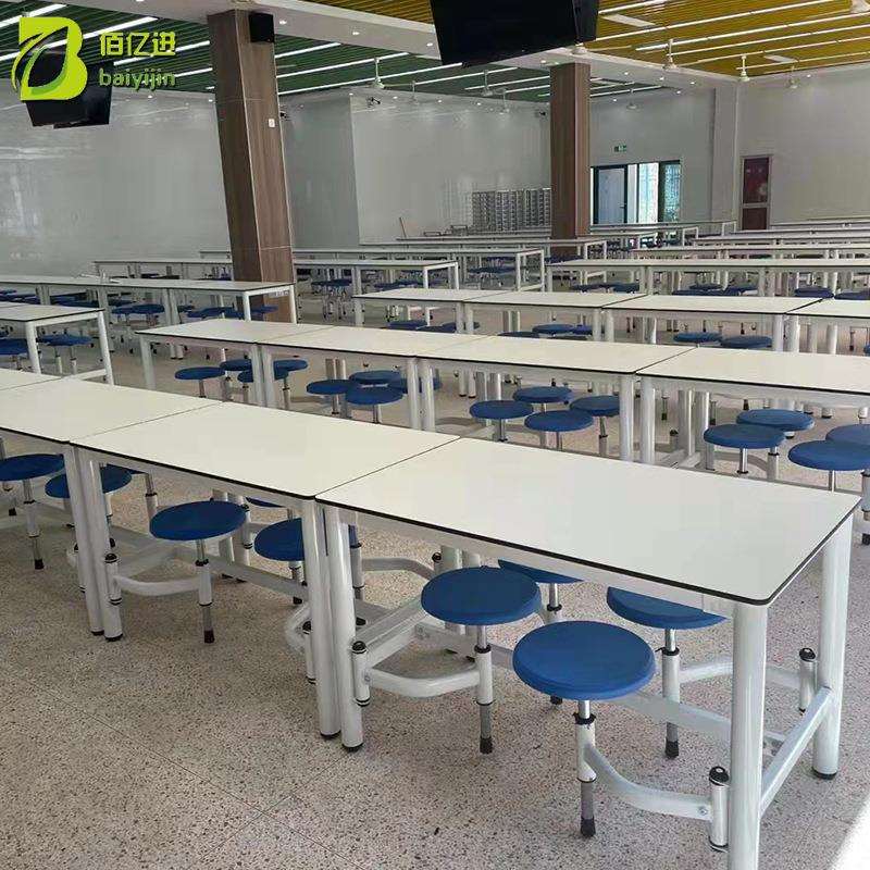 旋转凳组合餐桌椅 单位食堂连体餐桌椅学校餐厅4人8人餐桌椅图片