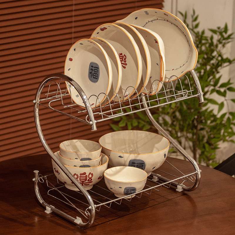 家用陶瓷复古餐具套装吃饭碗米饭碗菜盘子汤盘新中式碗盘碟筷组合