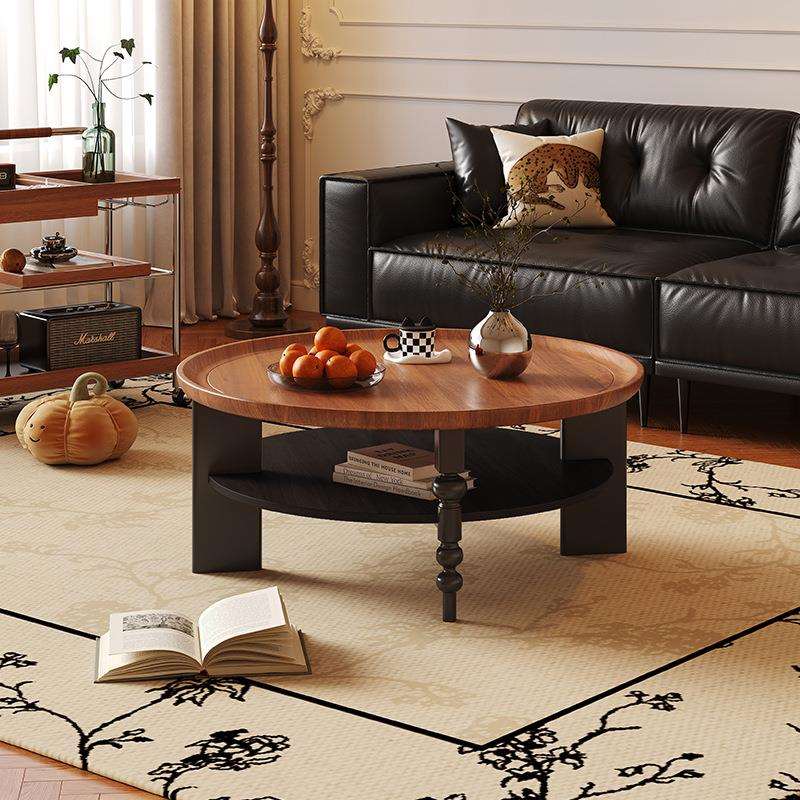 简约原木桌子中茶台客厅古风双层法式复古矮实木茶几小户型黄杨木