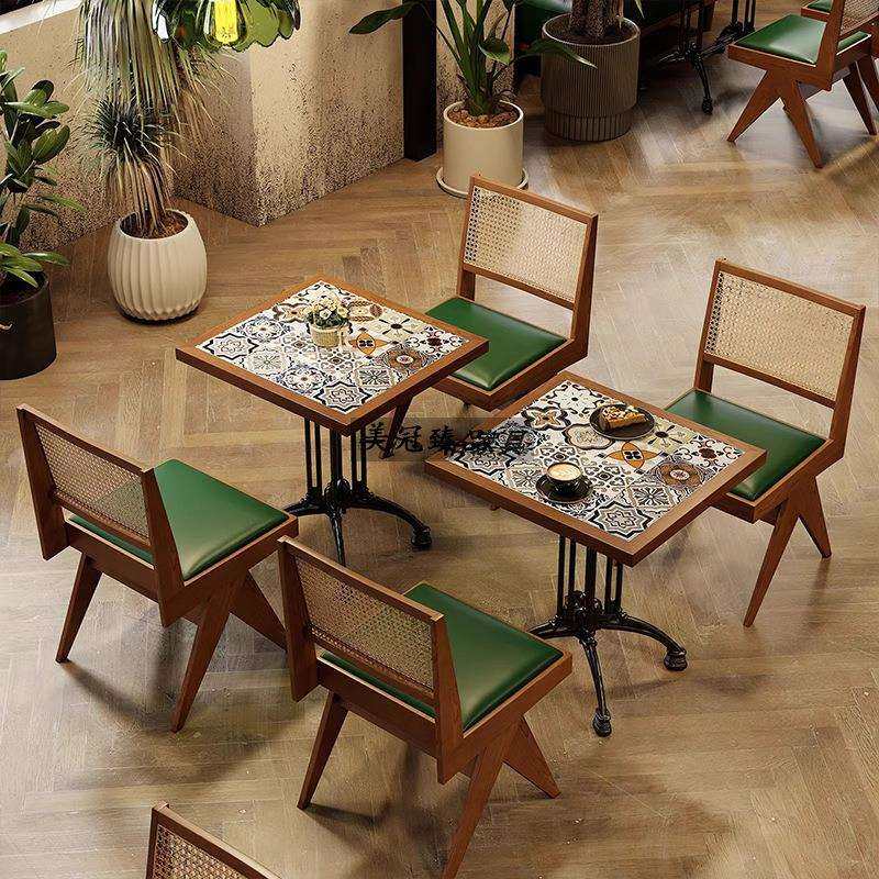 复古咖啡厅桌椅组合餐饮家具商用卡座沙发甜品奶茶店美式西餐厅桌