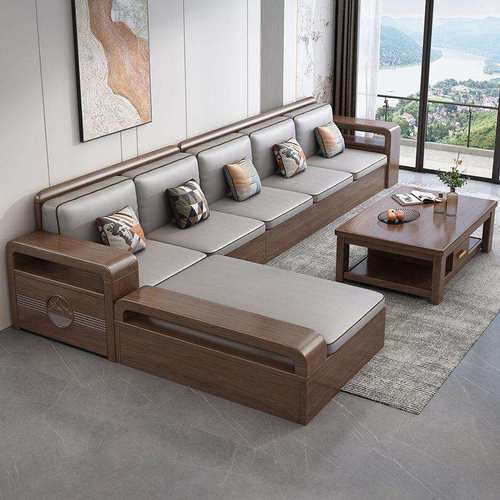 新中式胡桃木沙发大小户型客厅贵妃组合冬夏两用储物客厅实木沙发