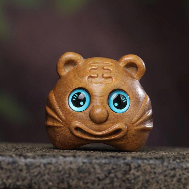 艺木仙居绿檀实木雕刻可爱呆萌老虎头随身文玩手把件小摆件工艺品