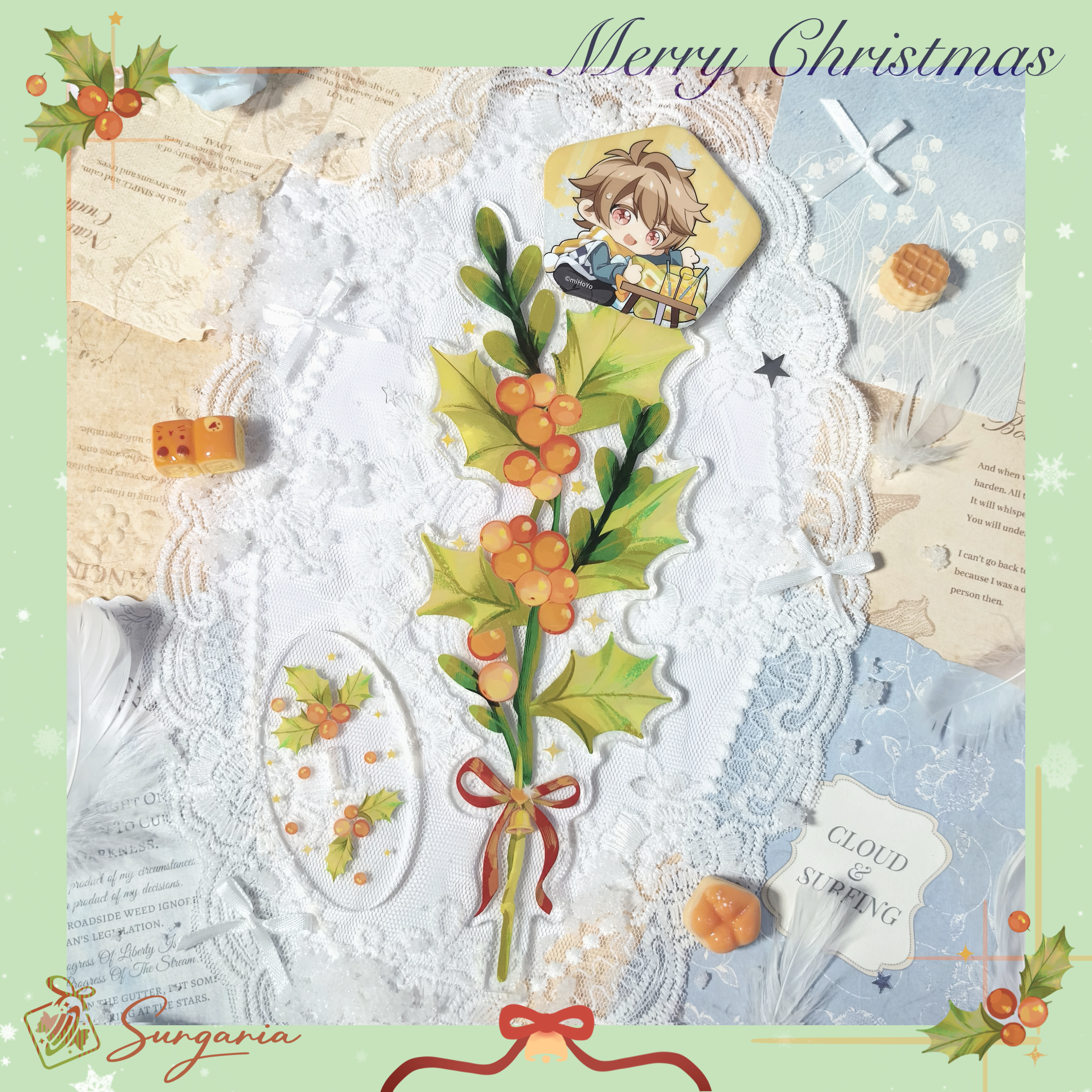 亚克力圣诞系列谷美冬青打卡棒