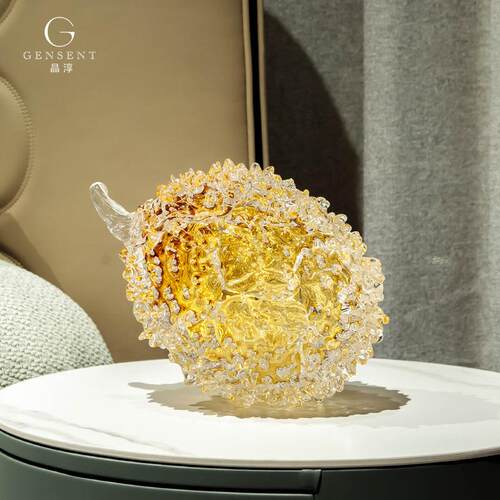 晶淳 流金系列榴莲海参海胆琥珀金色水晶琉璃玻璃装饰摆件 高档