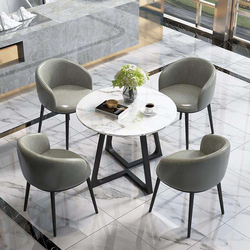 岩板洽谈桌椅组合接待店铺会客休闲桌椅小户型商用办公小圆桌餐桌