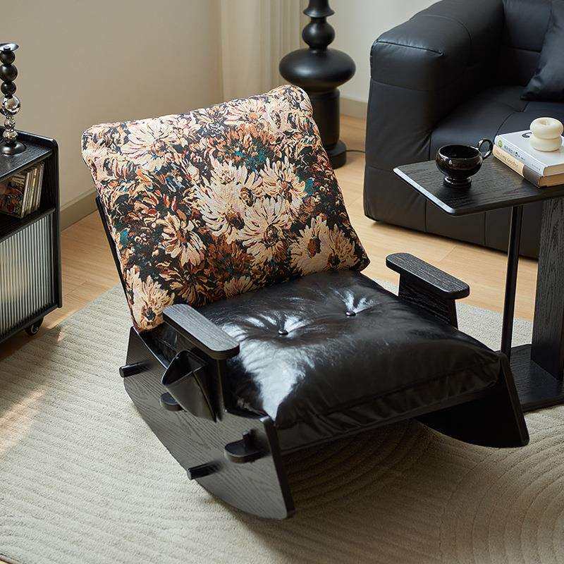 摇摇椅实木单人躺椅黑色家用阳台休闲椅可躺可睡小户型懒人沙发椅