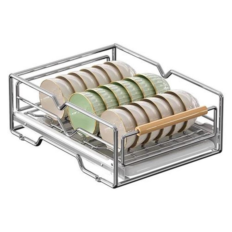 不锈钢碗碟收纳架厨房橱柜内置物架抽屉式拉篮抽T拉碗盘子沥水碗