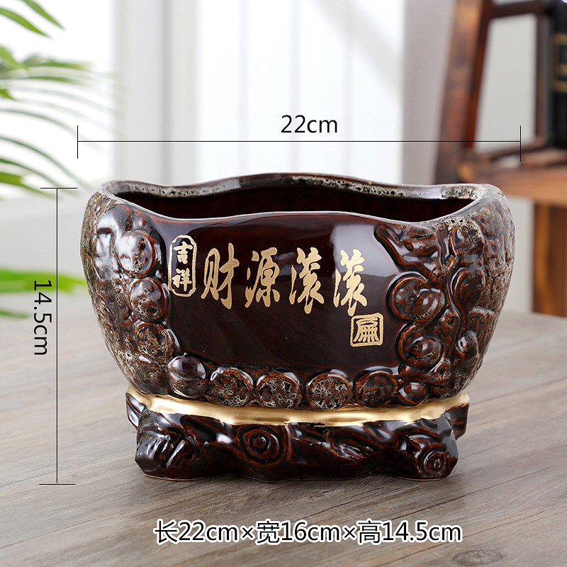 复古陶瓷多肉花盆简约无托盘小号绿萝发财树招财盆子客.厅茶几摆