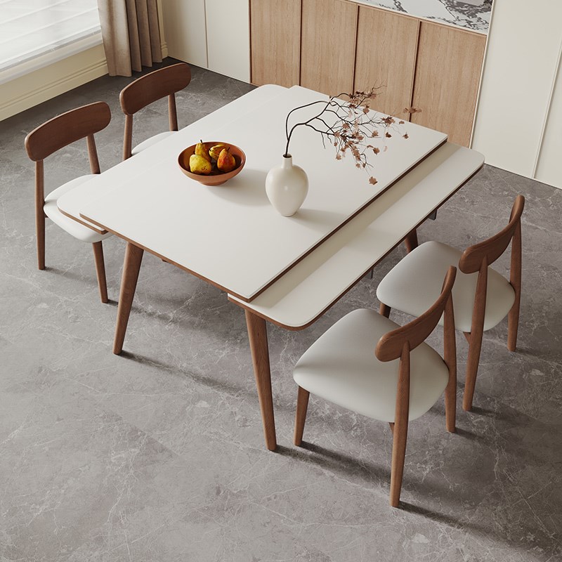 实木岩板餐桌椅组k合2024新款简约亮光可变方桌两用长方形伸缩餐
