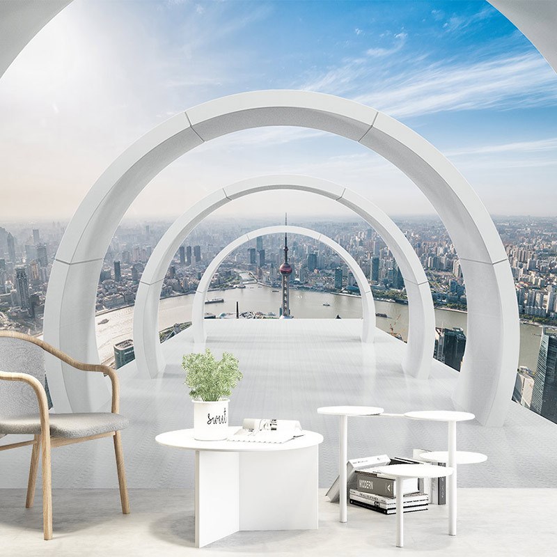 3D空间延伸景色背景墙布现代科技感立体壁纸O办公室会议厅饭厅壁